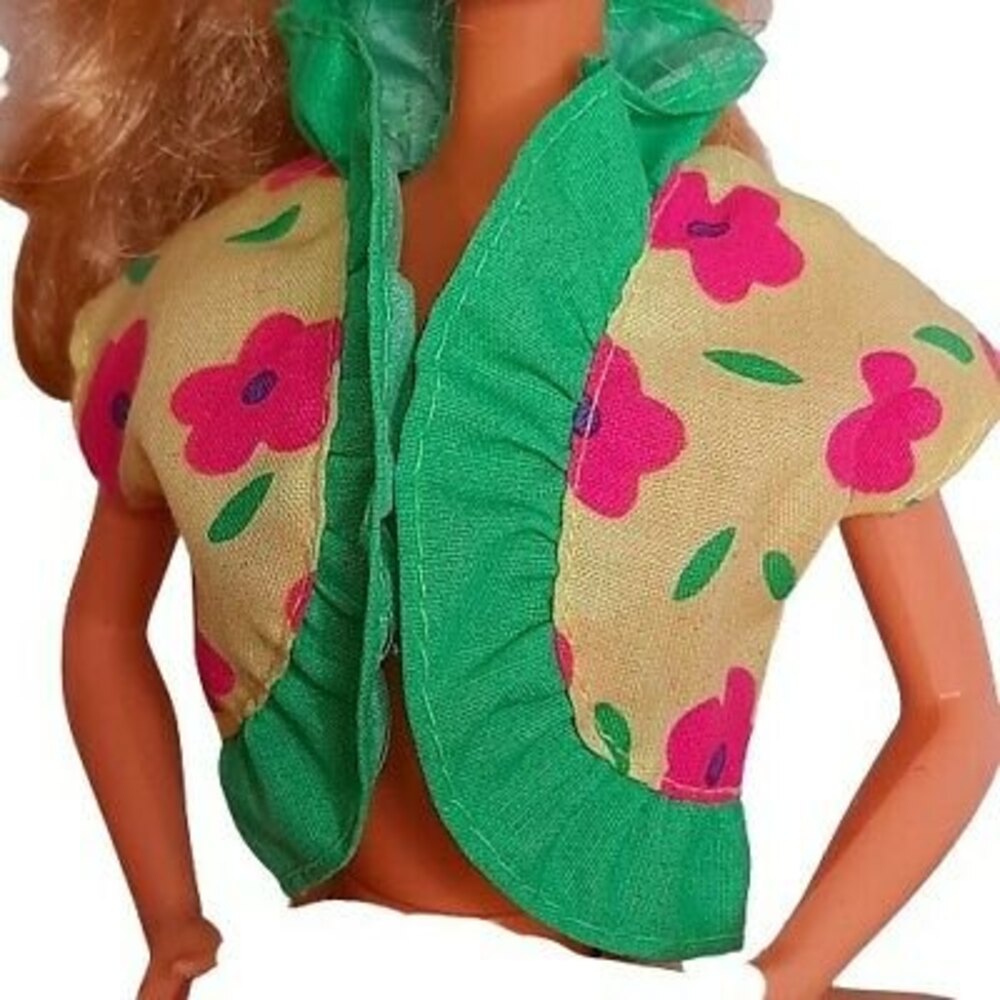 Mattel Barbie Sleeveless Bolero Jacket Yellow Green Pink Floral Ruffle